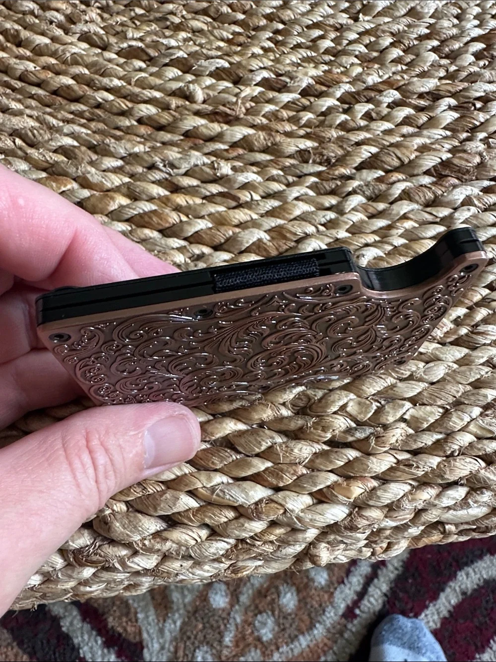 Engraved Copper-Tone Slim Card Wallet - Men's Accessory